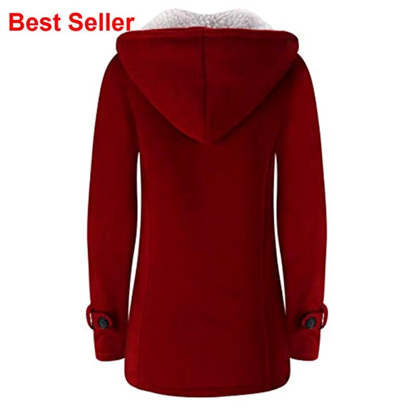 Womens Fleece Hooded Winter Jacket with Horn Buttons, Medium Weight, Warm - Picture 3 of 6